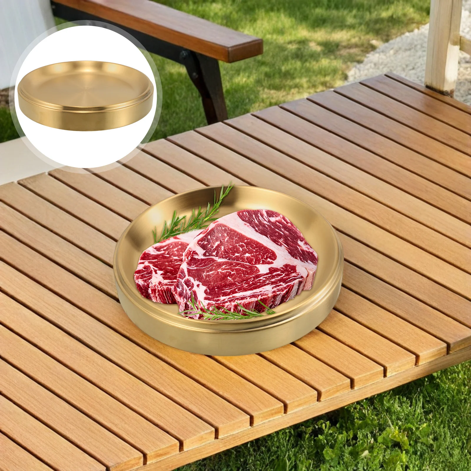 

Stainless Steel Round Bbq Plate Stackable Grilling Tray Serving Platter Multi-Purpose Food Prep Plate for Home Outdoor