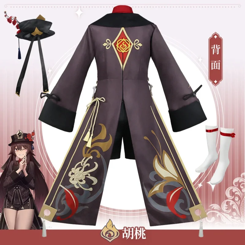 Genshin Impact Hutao Fantasia de Cosplay Feminina, Uniforme de Jogo, Peruca, Estilo Chinês, Halloween, Carnaval, Festa