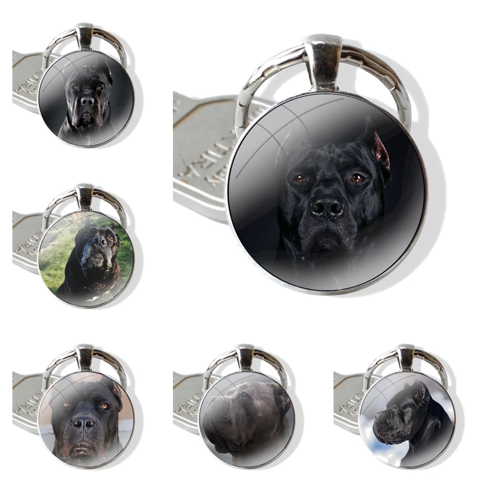 Fashion Creative Design Cartoon Keychain Handmade Glass Cabochon Key Ring Holder Pendant Key Chains Italian dogs Cane Corso