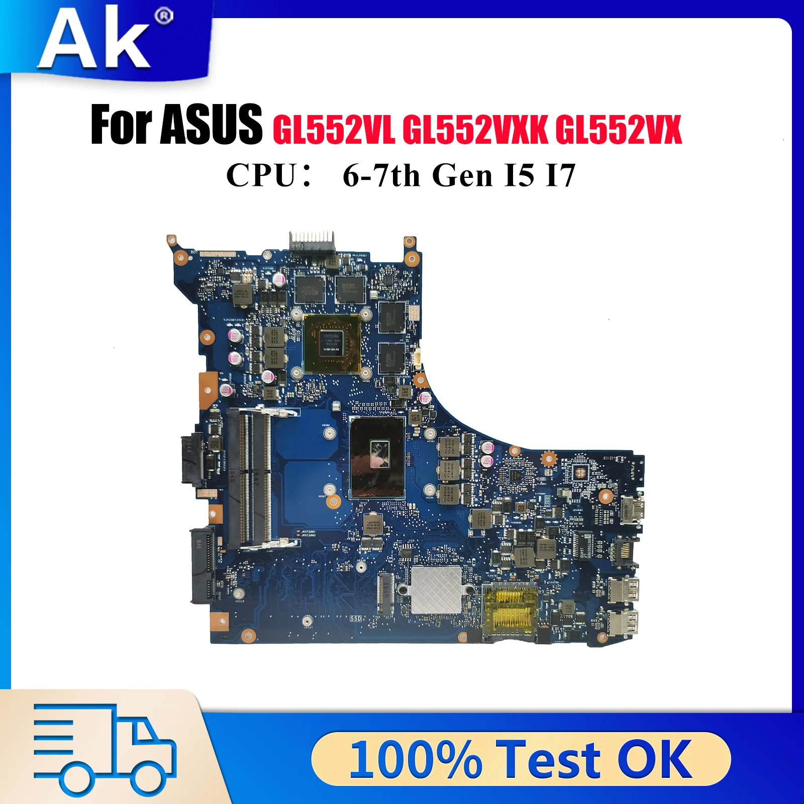 

GL552VW Laptop Motherboard For ASUS ROG ZX50V FX-PRO GL552VXK GL552VX GL552V Notebook Mainboard With I5 I7 CPU 100% tests OK stk