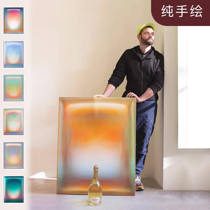Hand-painted art gradual change color large color dopamine oil painting living room decorative painting