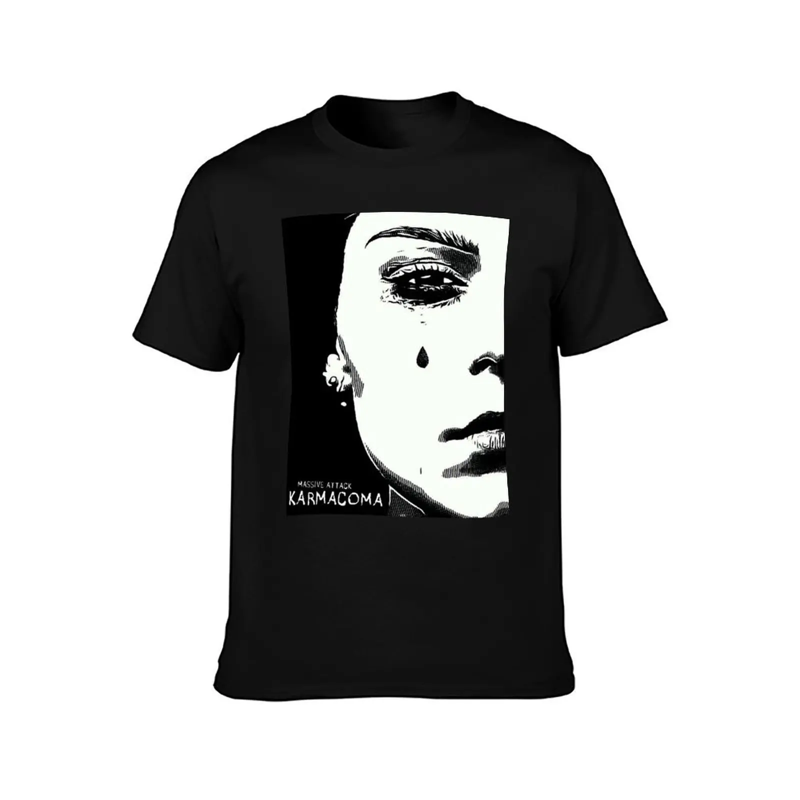 MASSIVE ATTACK TEARDROP KARMACOMA PRINT T-Shirt, Summer Casual Cotton Tee, Oversized Streetwear Tops, Vintage Graphic Print