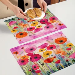 Poppy Flowers Pattern Placemat Custom Cotton Linen Dining Table Mats Bohemian Coaster Pad Bowl Cup Mat Home Decor 7.24WJY