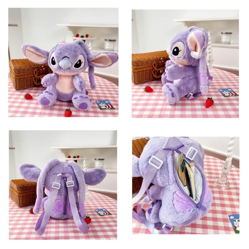 33cm Disney Backpack Angel Purple Plush Bag 10cm Stitch Angel Plush Doll Keychain Pendant Kids Holiday Birthday Gift Wholesale