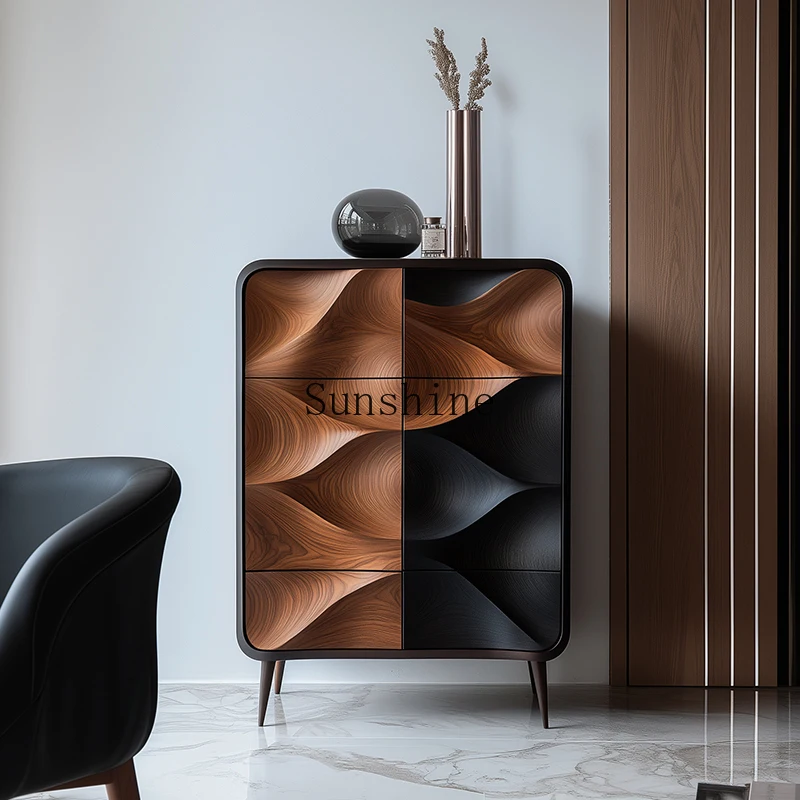 Italian walnut storage locker, high-end living room entrance against the wall solid wood side cabinet