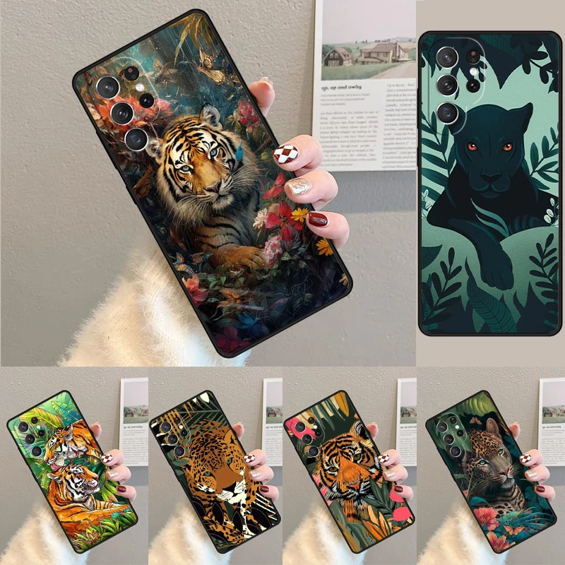 Funda para Samsung Galaxy S24 S25 Ultra S21 S22 Note 10 20 lite Plus FE S23 tigres leopardos hojas tropicales funda de teléfono Coque