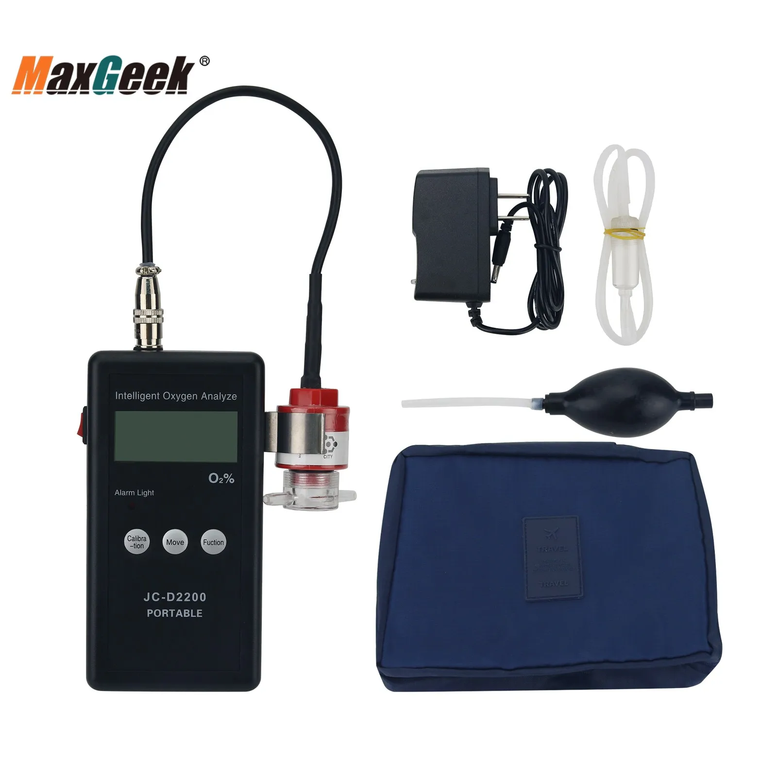 Maxgeek JC-D2200 Portable Oxygen Analyzer O2 Analyzer (w/ UK Sensor) Supports Oxygen Range of 0.000-99.99%