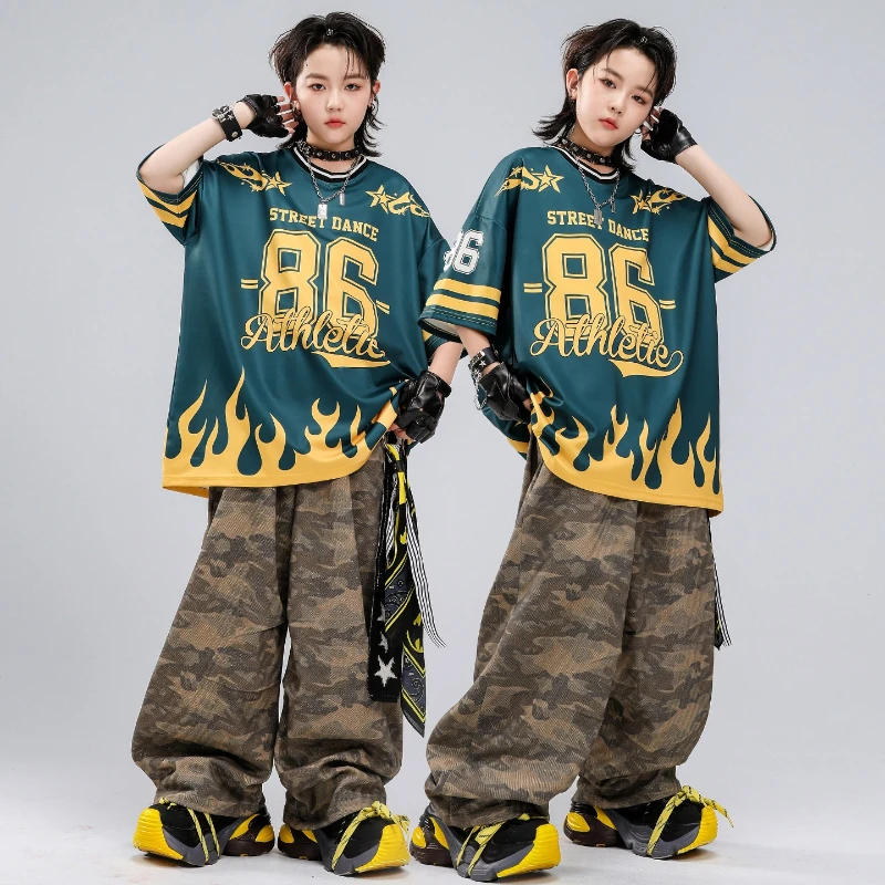 

Hip Hop Boys Fashion Print T Shirt Baggy Pants Group K-pop Streetwear Clothes Sets Jazz Stage Performance Street Dance Costume