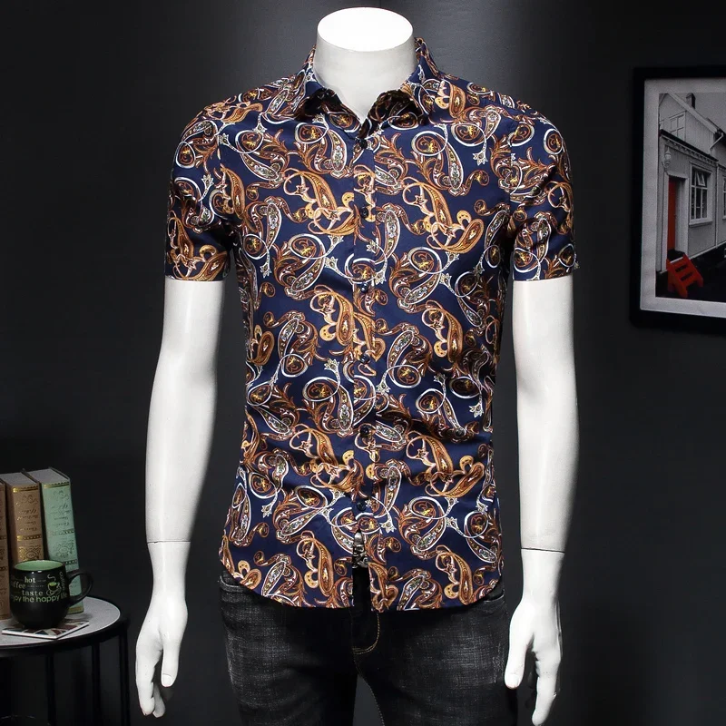 Vintage Clothing Man Top 2026 Summer Paisley Floral Shirts Plus Size Short Sleeve Camisas Masculino Chemise Country Men Shirt