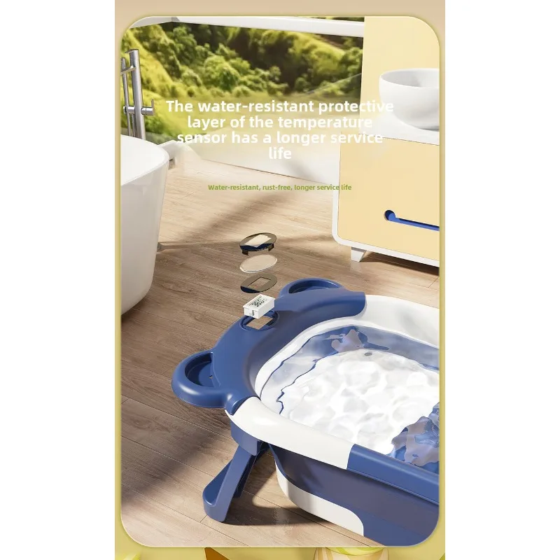 Newborn Baby Bath Tub&Bath Mat Household Baby Bath Tub Large Folding Baby Bath Tub Can Sit or Lie Down To with Temperature Sens