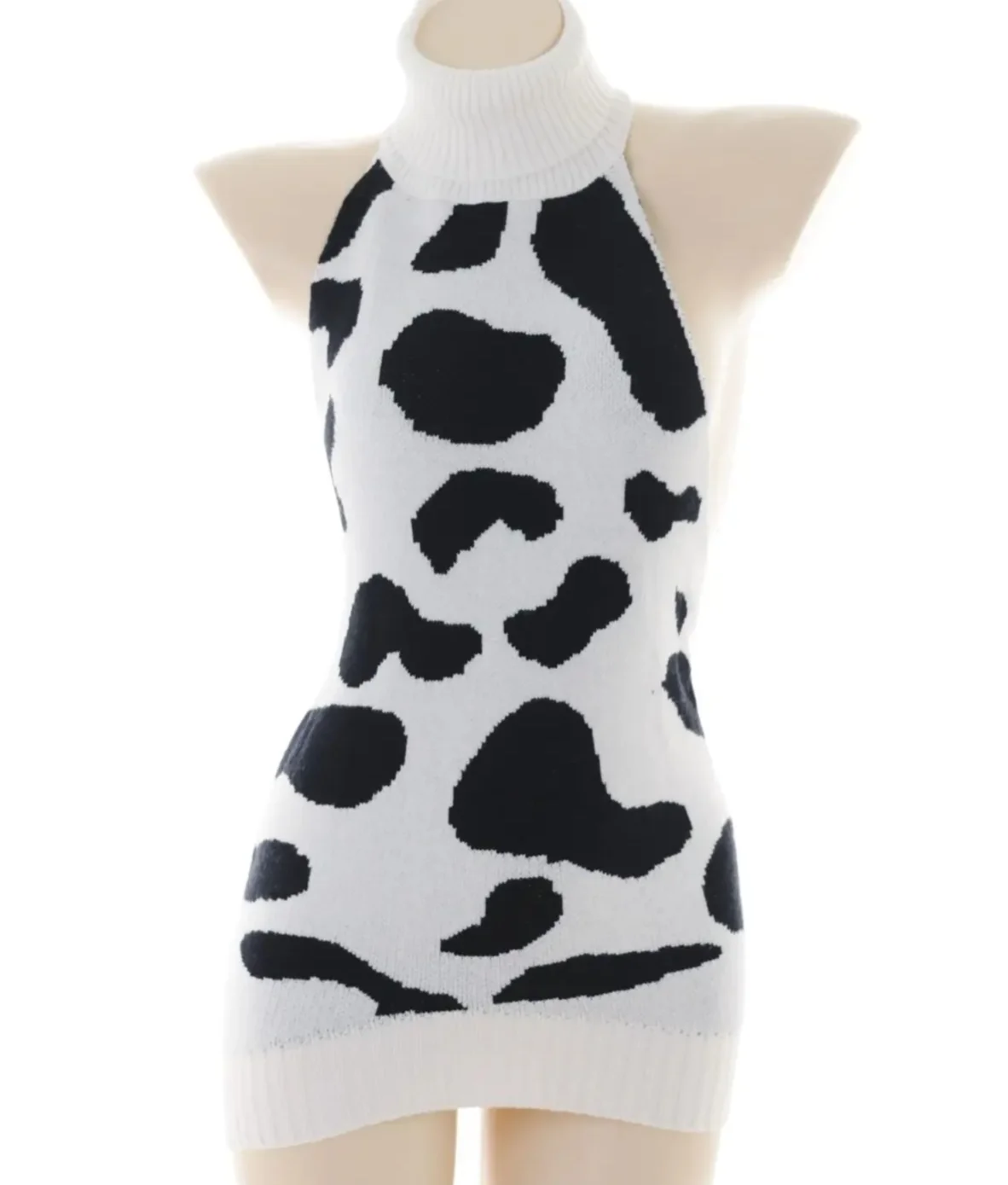 Nueva lencería sexy para mujer, vestido de punto con estampado de vaca, talla grande, ceñido a la cadera, sin espalda, camisola de cuello alto.