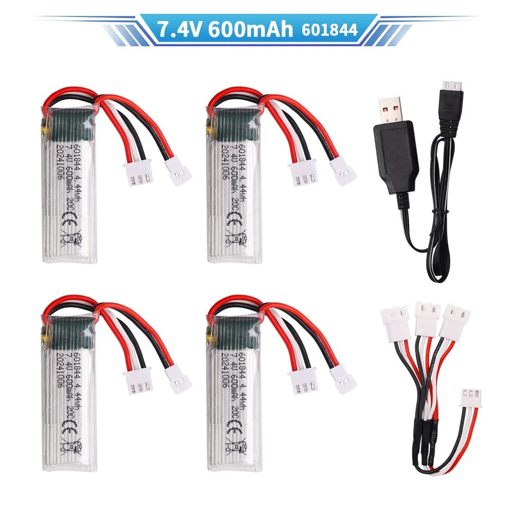 

7.4V 600mah 601844 аккумулятор с зарядным кабелем для WLToys F959 XK DHC-2 A600 A700 A800 A430 RC Самолет RTF Запасные части аккумулятор