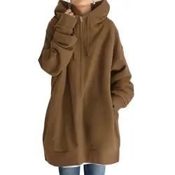 Felpe Oversize da donna felpe con cappuccio Winter Zipper Long Pocket giacche cappotto felpa con cappuccio da donna Streetwear Harajuku Fleece Outwear