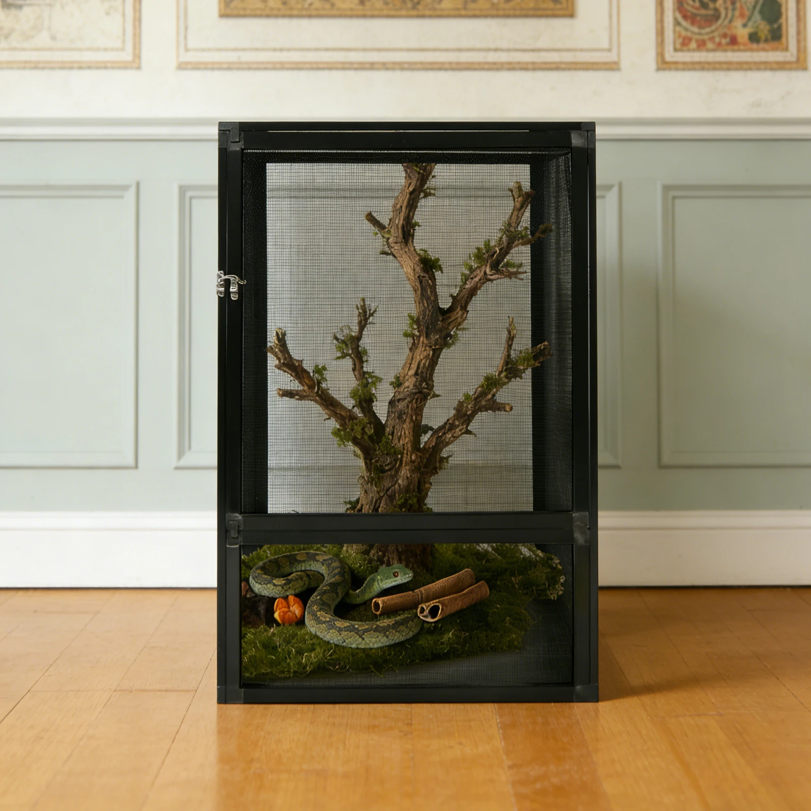 

Black Reptile Terrarium, Aluminum Alloy Reptile Enclosure Mesh Terrarium Breeding Cage For Chameleon Lizard Gecko Insect Habitat