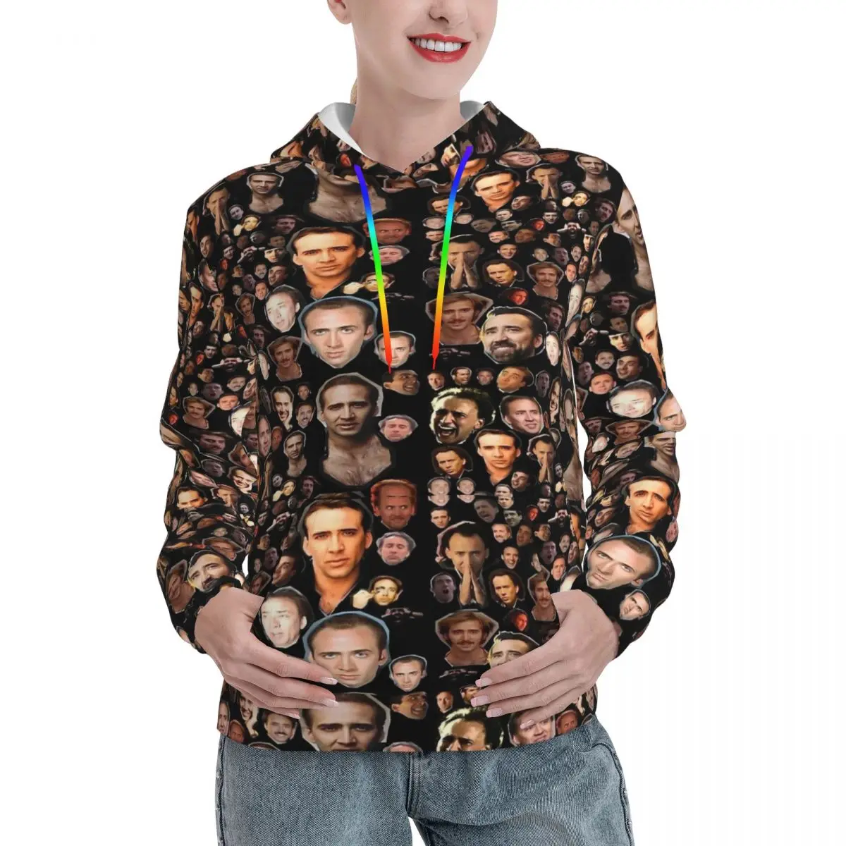 Nicholas Cage Gezichten Streetwear Hoodies Winter Bovenkleding Capuchon Womens y2k Cool Custom DIY Oversize Pullover Hoodie