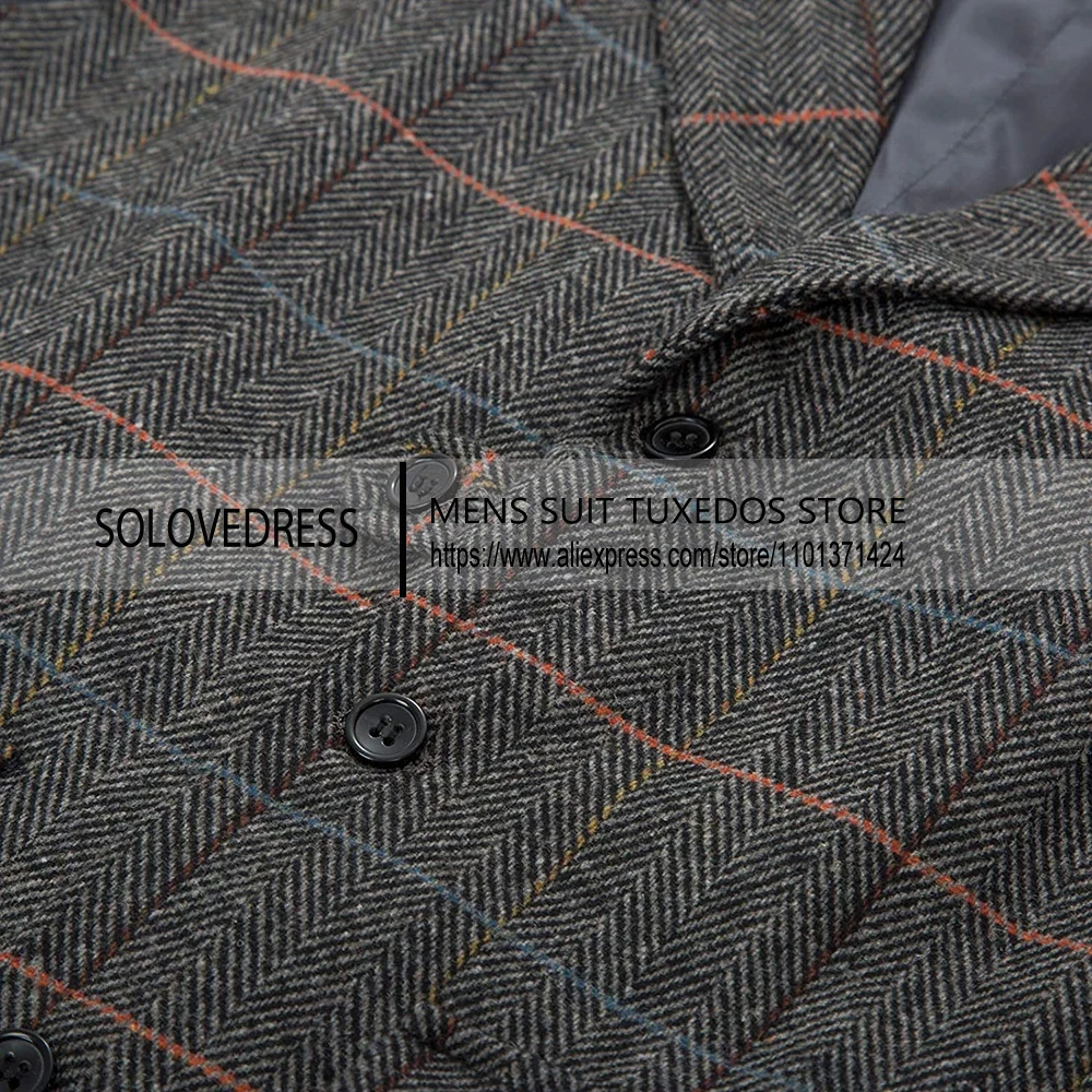 Men's Casual Suit Vest Notch Lapel with Two Pockets Herringbone Waistcoat for Wedding Groomsmen