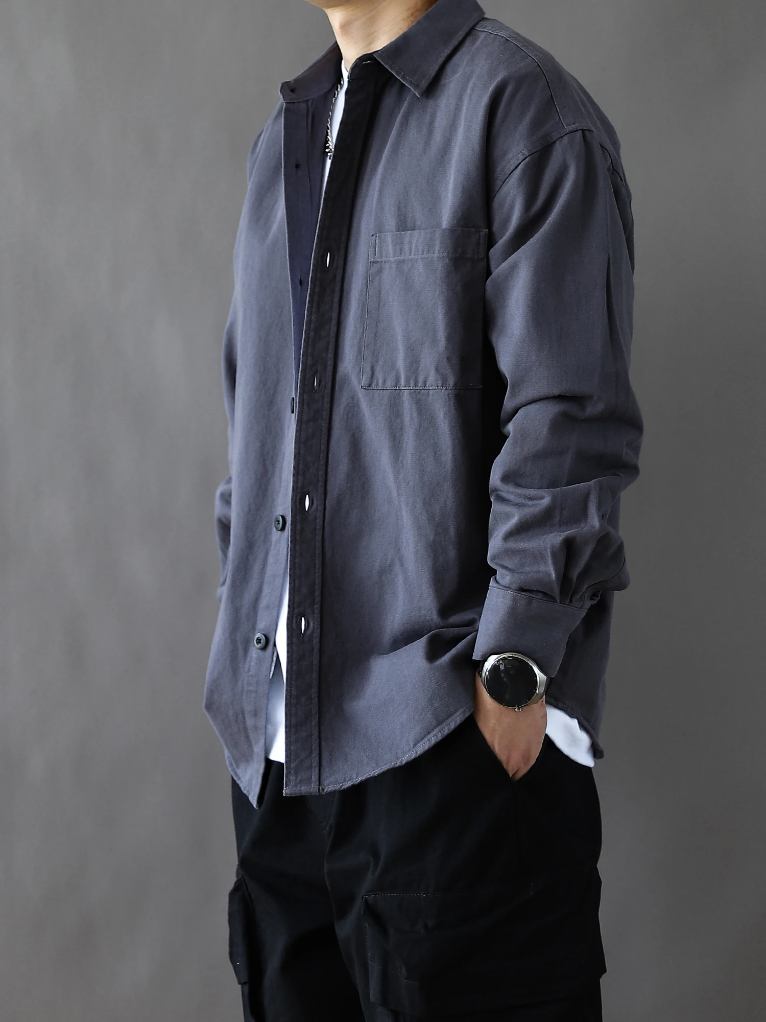 

American Washed Cotton Work Shirt Men's Casual Long Sleeve Color Grey Loose Simple 2025 Autumn Regular Fit Button down