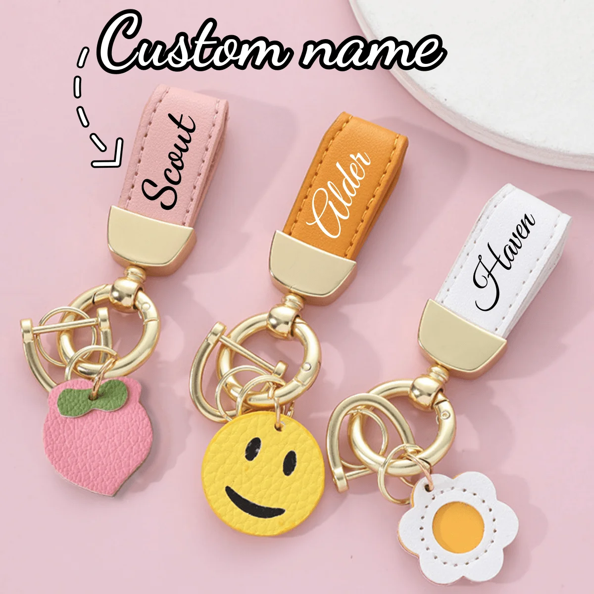 

Customized Personalized Fashionable Pu Leather Keychain Fresh And Creative Cute Short Key chain Gift Holiday Daily Keychains