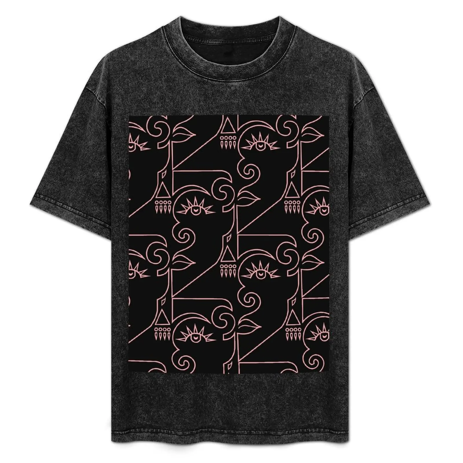 

Qazaq woman black and pink line art T-Shirt Basic All Season Solid T-Shirt