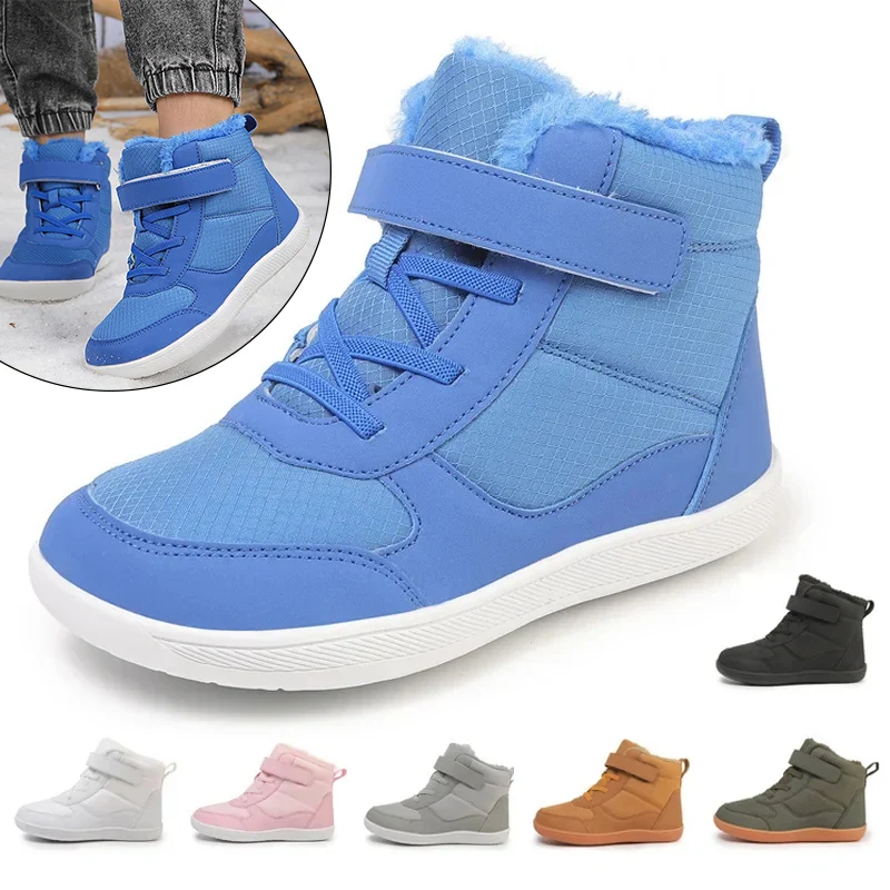 

Children's winter snow boots for boys and girls, wide toe barefoot snow boots, children's high-top cotton shoes, sneakers