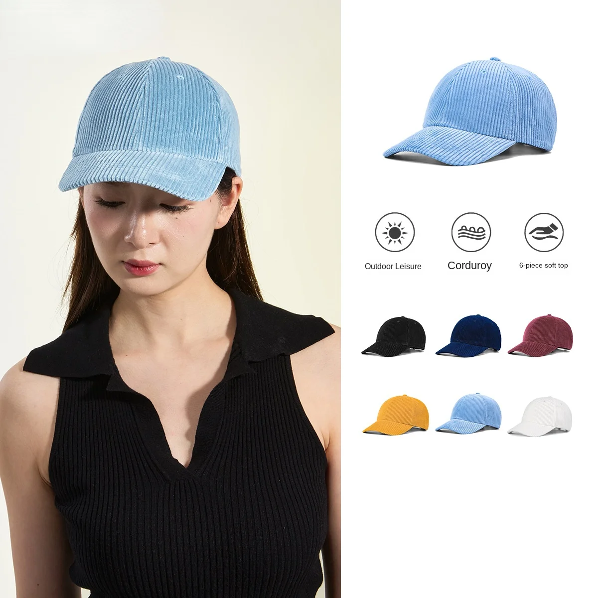 Frühling Herbst Cord Baseball Cap für Frauen Männer Unisex Vintage Solide Snapback Hip Hop Hüte Winter Einstellbare Outdoor Sport Hut – Detail 1