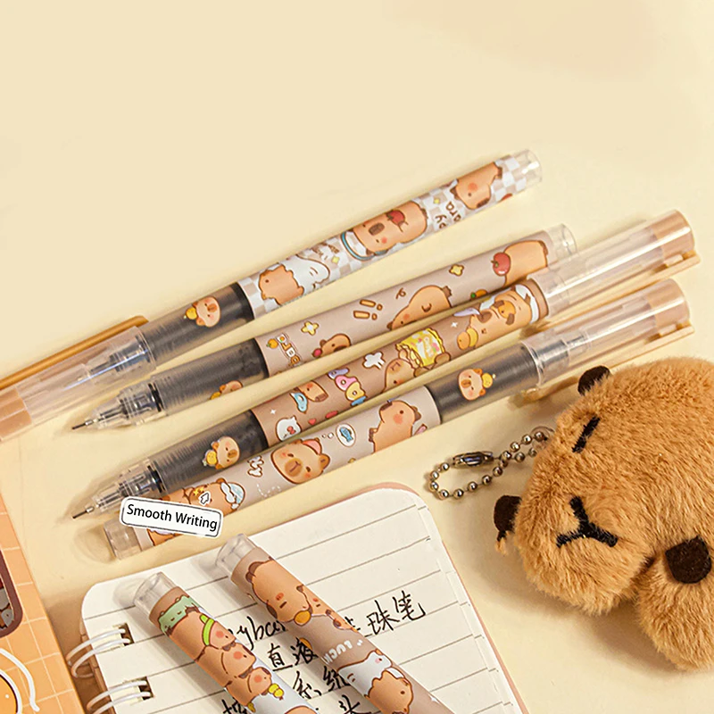 Plumas de Gel Kawaii Capybara, 6 piezas, escritura suave, tinta negra, accesorios de oficina, escuela, estudiante, profesor, regalo, papelería estética