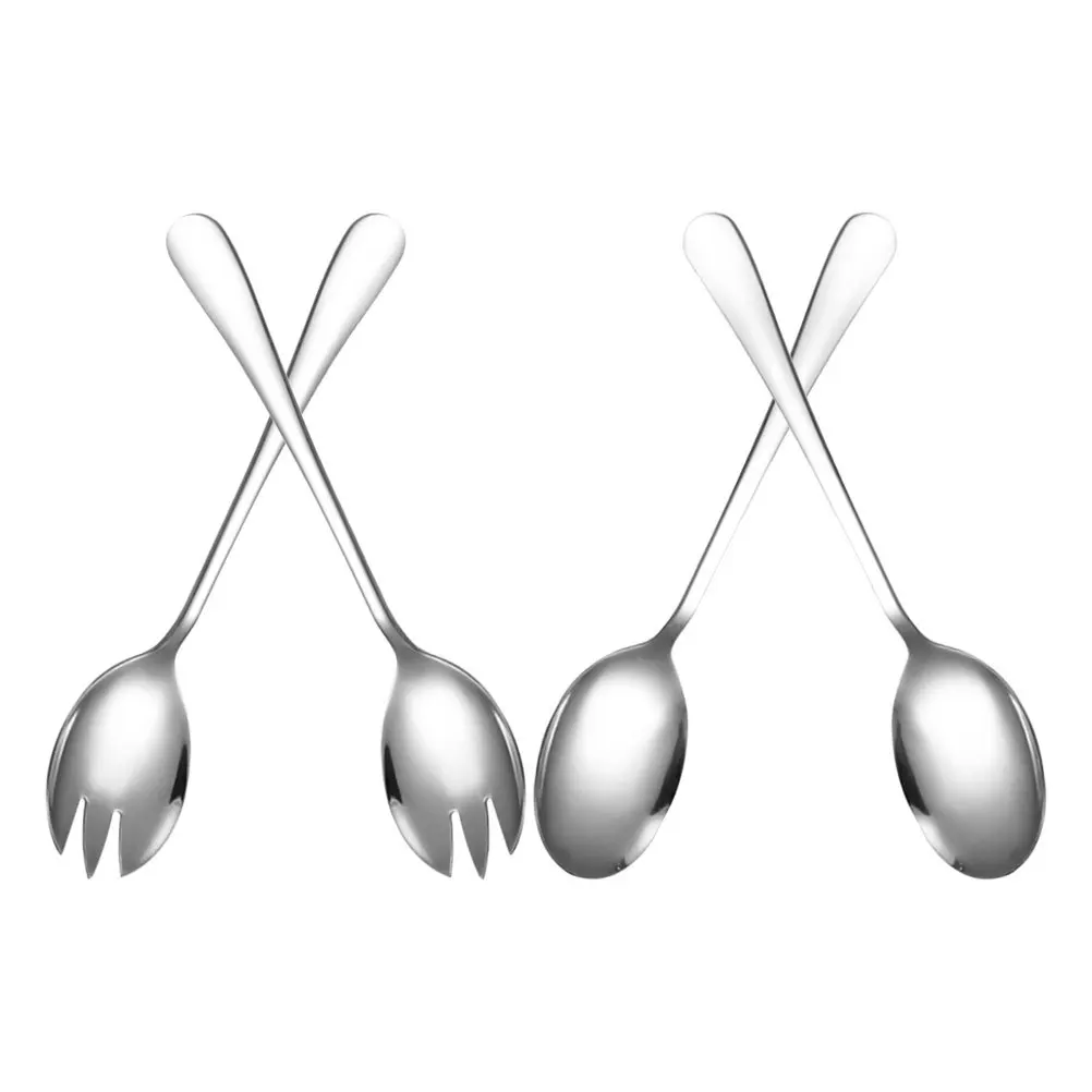 

4pcs Salad Utensils Set Stainless Steel Salad Spoon Fork Durable Kitchen Serving Tools For Home Party Catering Silver