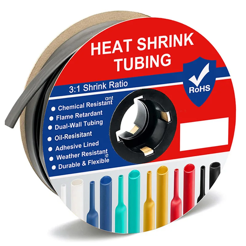 A Roll Black 3:1 Ratio Heat Shrink Tubing Φ1.6mm to Φ30m Dual Wall Adhesive Lined Shrinkable Wire Wrap Tube Waterproof Sleeves