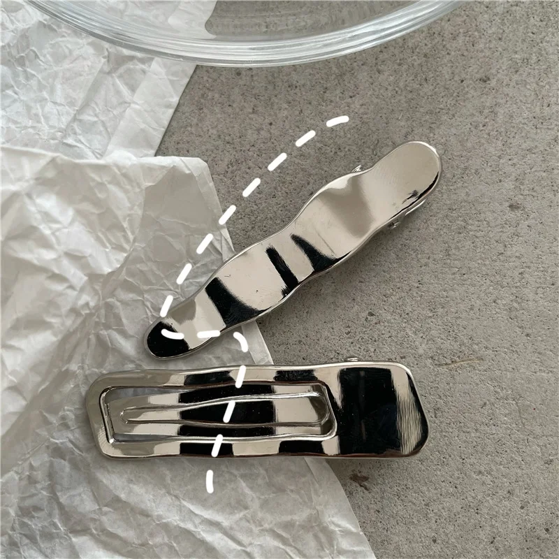 Design sensitive metal silver wave line hairclip with geometric hollow alloy duckbill clips and new bangs clip hair accessories