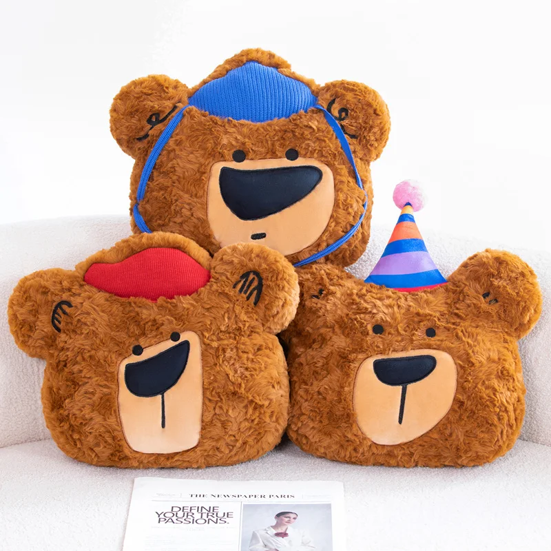 Kawaii Birthday Bear Plush Pillow Toy Fluffy Cartoon Bear Throw Pillow Back Cushion Cute Home Party Decor Kids Birthday Gift