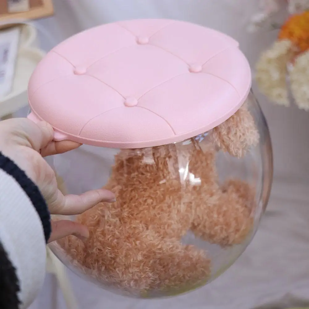 Kotak Penyimpanan Transparan Mudah Dibersihkan Bangku Portabel Kreatif Plastik Bulat Bangku Serbaguna Penyimpanan Anak Ruang Tamu