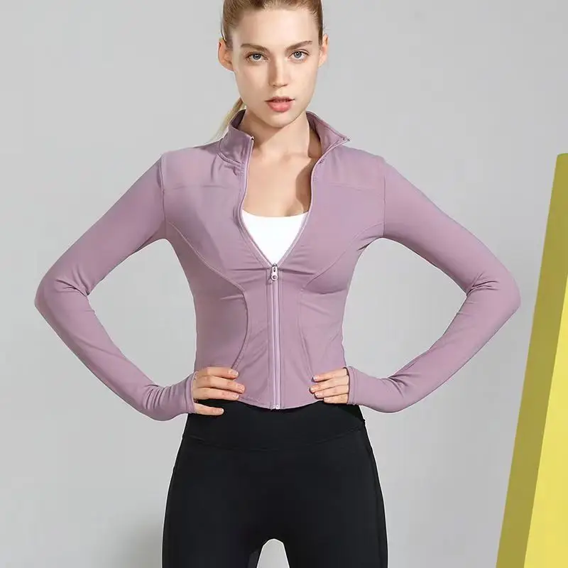 2025 Neue Yoga-Jacke Kurze Sportjacke Damen Fitnesskleidung Schlankheits- und Körperformende Reißverschluss-Yoga-Jacke mit Daumenlöchern