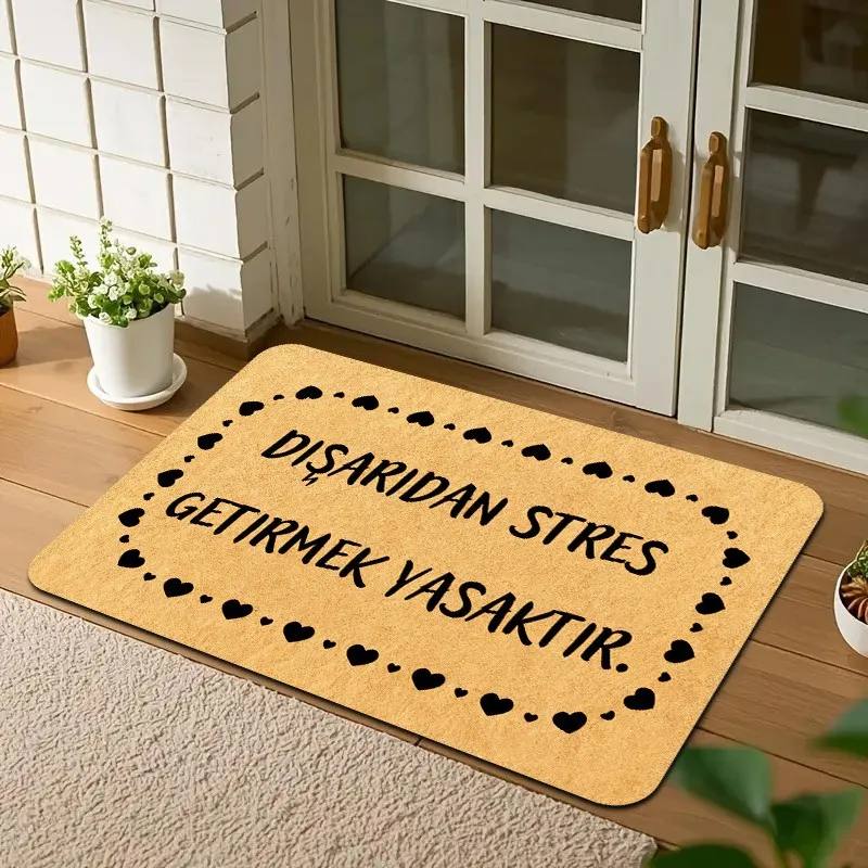 Turkish Text Heart Frame Style Tan mat Heart Border Turkish Phrase Letter Print Non Slip Home Front Entrance Decor Doormat