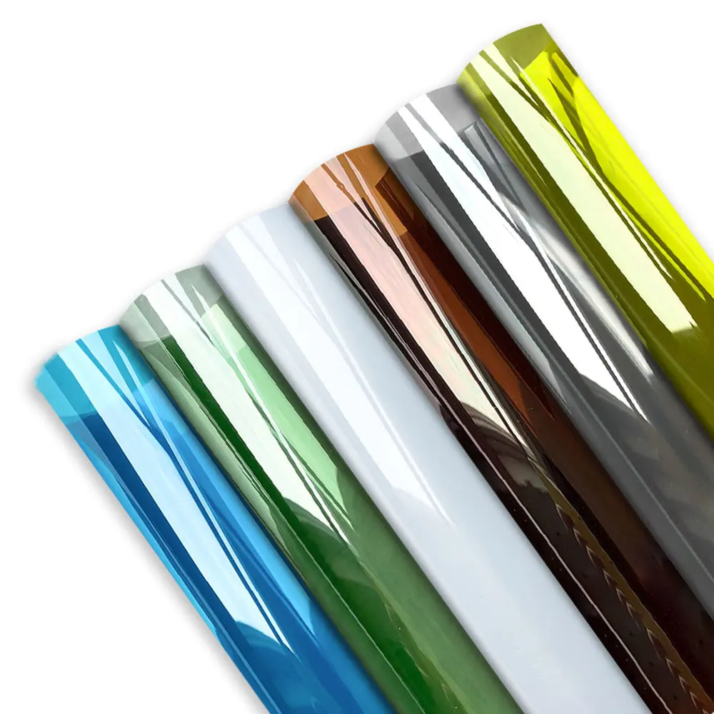 6 Sheets Colored Window Film Transparent Decorative Glass Tint Sun Blocking Self Adhesive Window Tint for Building Residential