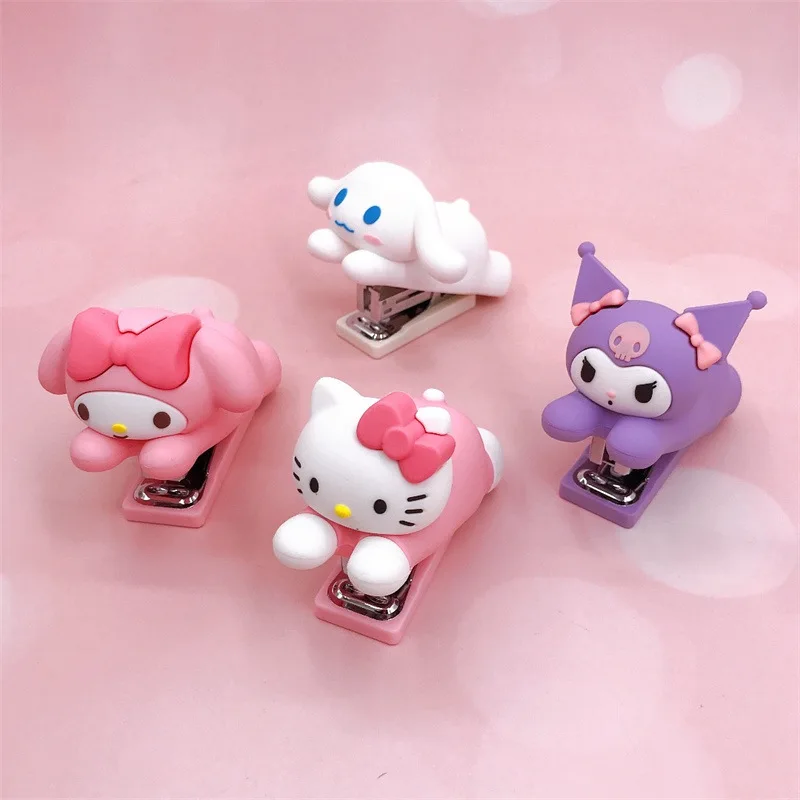 

4 pcs/lot Sanrio Kuromi Melody Cinnamoroll Kitty Stapler Stapling Machine Office School binding Supplies Cute Staplers