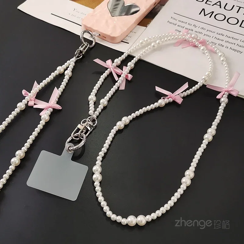 Crossbody Hand with Bow Pearl Chain Drop Resistant Mobile Phone Hanger Neck Back Chain Long Mobile Phone Lanyard for Women image 6