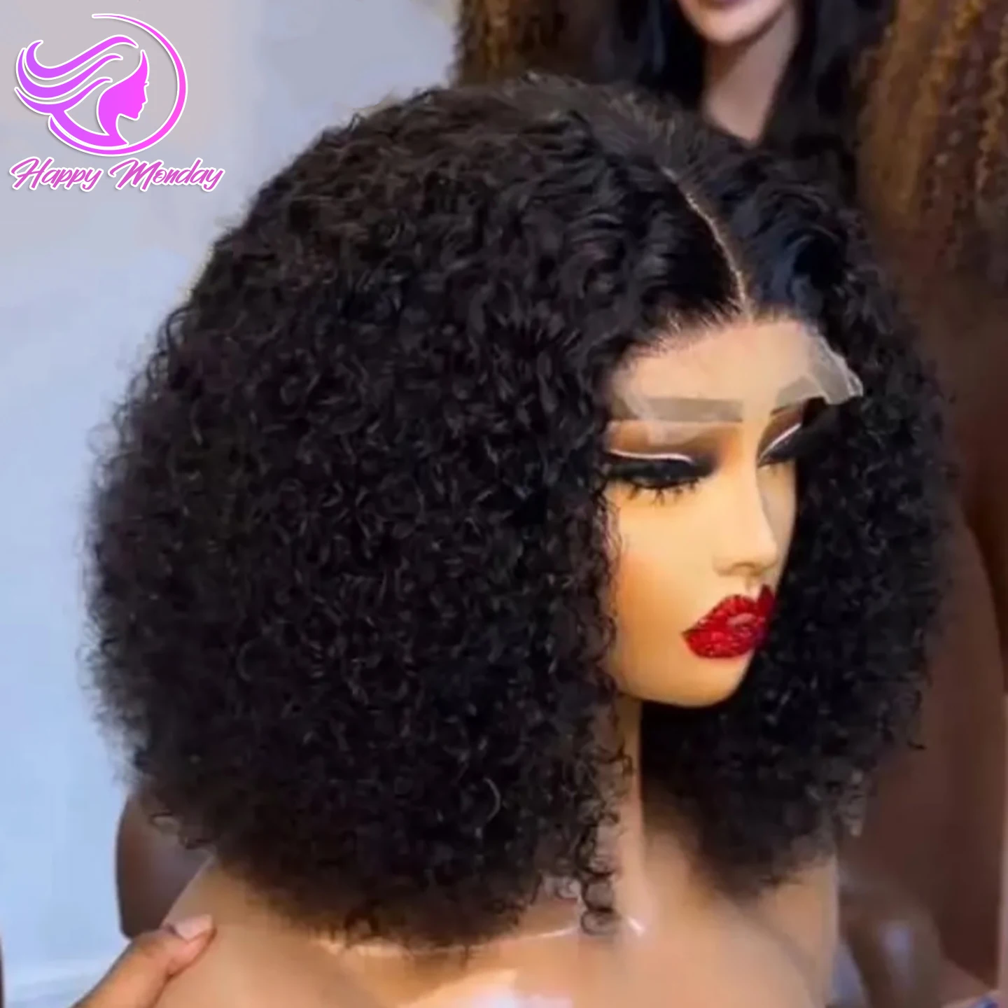 4x4 13x4 Deep Curly Short Bob Wigs Human Hair HD Transparent Lace Front Human Hair Wigs Water Wave Short Human Hair Wigs 250% Density Bob Wigs Preplucked Lace Frontal Wigs For Woman