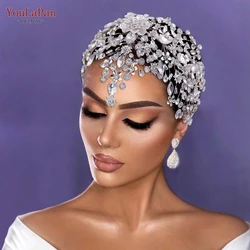 YouLaPan HP456 Trendy Bridal Headband Wedding Hair Accessories Alloy Flower Forehead Wedding Crown for Pageant Brides Headdress