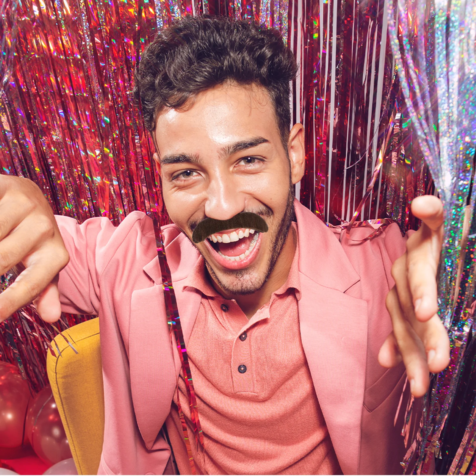 

20pcs Realistic Fake Mustache Beard Costume Props Brown Faux Facial Hair Stick-On Simulation Men Festival Dress Up Party
