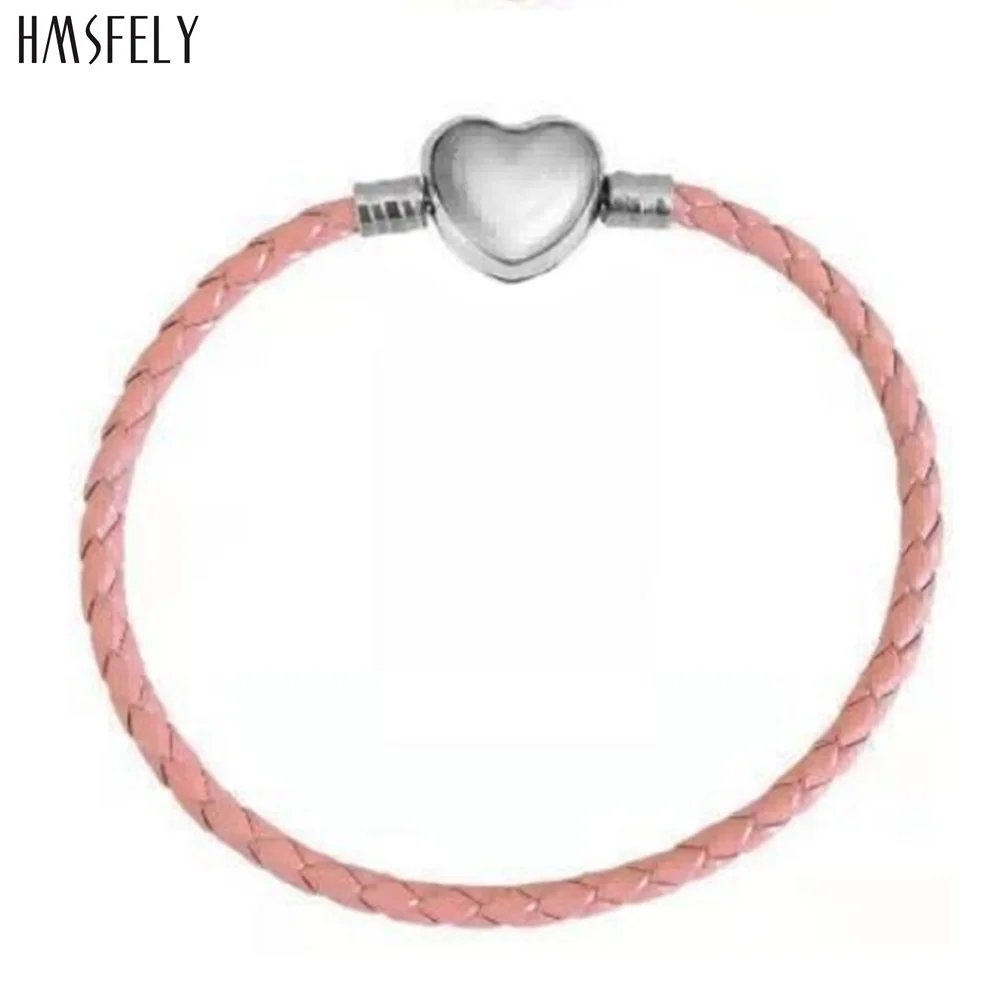 

HMSFELY Leather Chain Heart Clasp Leather Bracelet For Charm Bracelets Accessories Heart Buckle Bracelet