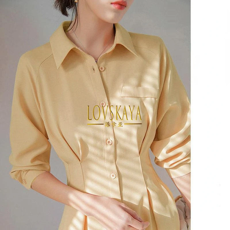 Nuovo abito elegante sopra il ginocchio di media lunghezza con colletto Polo ed elegante abito camicia per donna in primavera ed estate