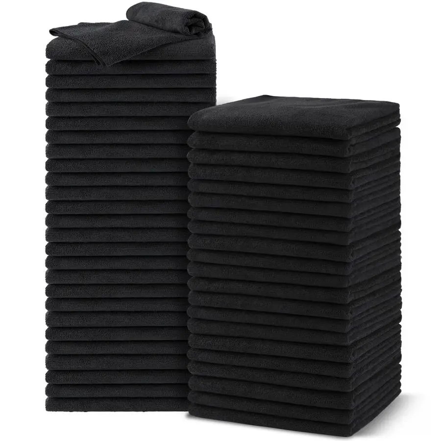 

Towels 48 Pack, Microfiber Barber Towel Bulk,16x29 inches Fast Drying Hair Towels Super Soft Black Hnad Towels for Gym, Salon, B