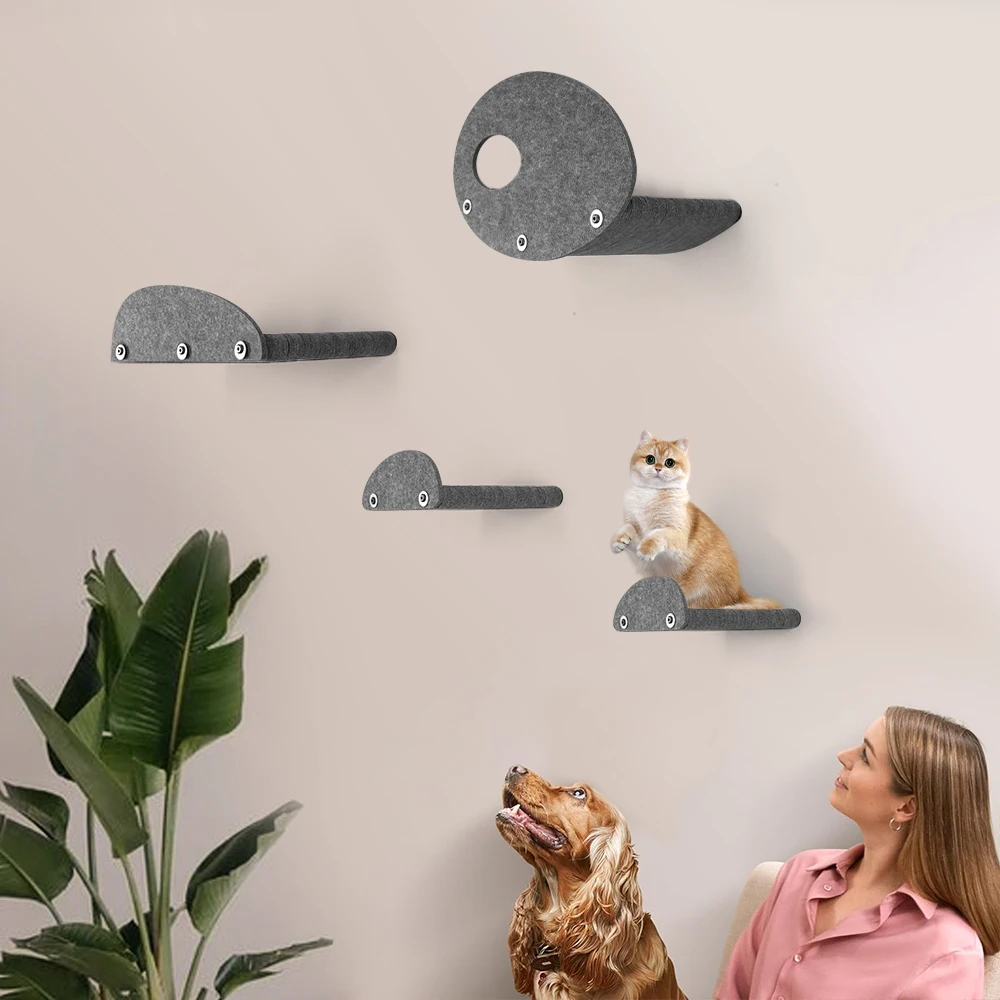 

Cat Tree Climbing Shelf Wall Mounted Felt Cat Bed Platform Curved Shelf 100% Sustainable Felt Climbing Furniture for Indoor Cats