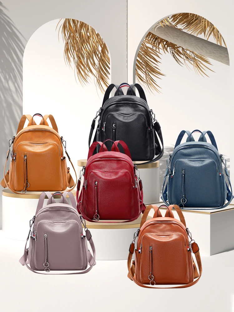 DOLEESUNE-mochila de piel de vaca auténtica para mujer, bolso de hombro multifunción, informal, a la moda