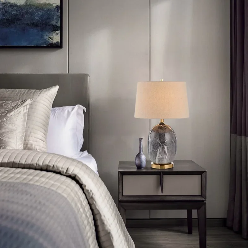 PLLY Modern Ceramic Table Lamp LED Nordic Creative Grey Bedside Desk Light Decor for Home Living Room Bedroom