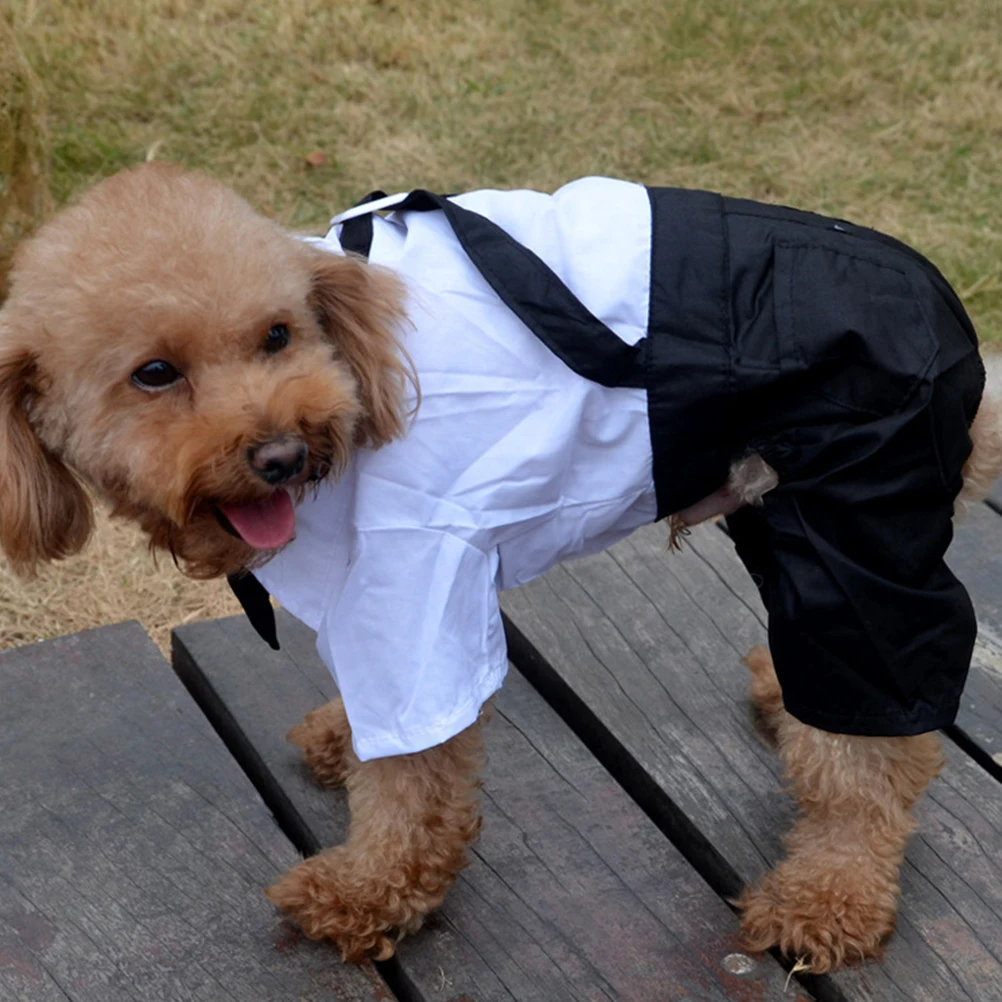 

Pet Suit Dress Gentleman Cosplay Costume Formal Dog Clothes Cute Tux Bowtie Wedding Outfit Puppy