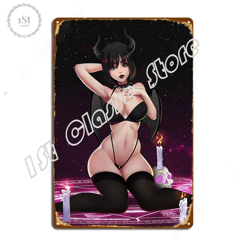 

Succubus Girl Metal Sign Wall Pub Club Sexy Pin Up Sorceress Retro Metal Posters Plaques Man Cave Wall Tin Sign