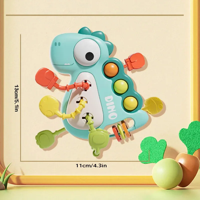 Dinosaur Pull String Toy For Baby Finger  Press Spinner Sensory Grasping Ball Fine Motor Early Learning Travel Gift
