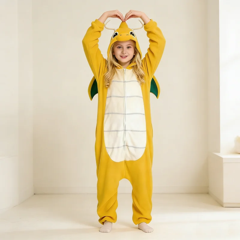 

Детский комбинезон-кигуруми «Дракон», желтый, для косплея, на Хэллоуин, Рождество, домашняя одежда, комбинезон для детей