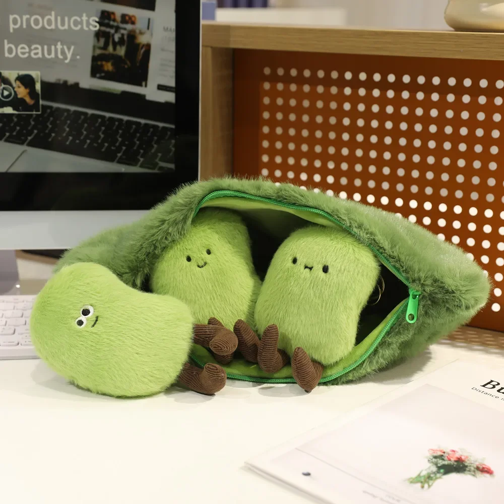 Desenhos animados soja verde ervilha pod brinquedo de pelúcia kawaii keychian boneca de pelúcia planta pingente enforcamentos saco decoração para casa crianças presente aniversário